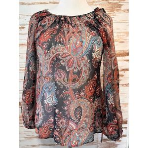 Banana Republic x Oliva Palermo Womens Sheer Paisley Blouse-XS